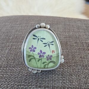 Stunning Signed Sterling Dragonfly & Floral Ring By Ananda Khalsa 💚💜